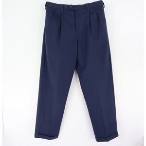 Croft & Barrow Dress Pants Pleated Cuffed Mens Size 34x33 Blue 100% Cotton Chino